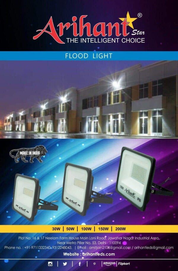ArihantStar Water Proof LED Flood Light, Cool white-6500k,100W for Outdoors (100w)