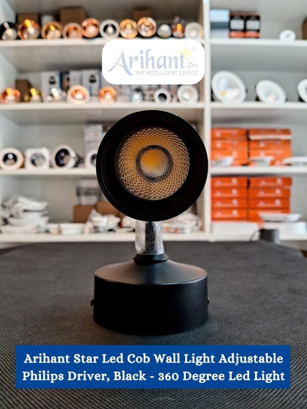 Arihant Star Led 10W Spot Wall Light Adjustable With Philips Driver, Black Body - 360 Degree