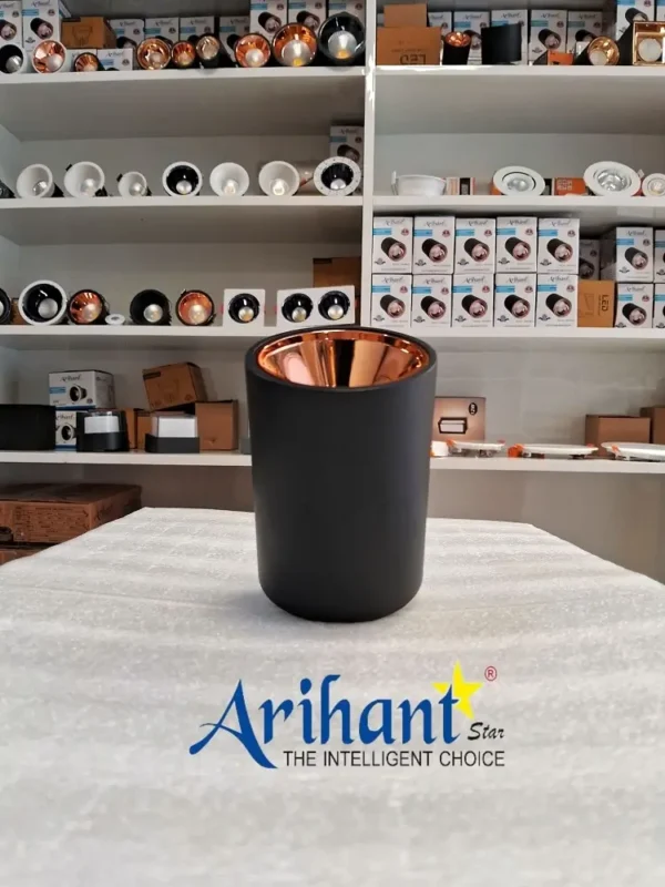 Arihant Star Led 12W Cylinder Surface Ceiling Light Rose Gold Reflector, Body Color - Black