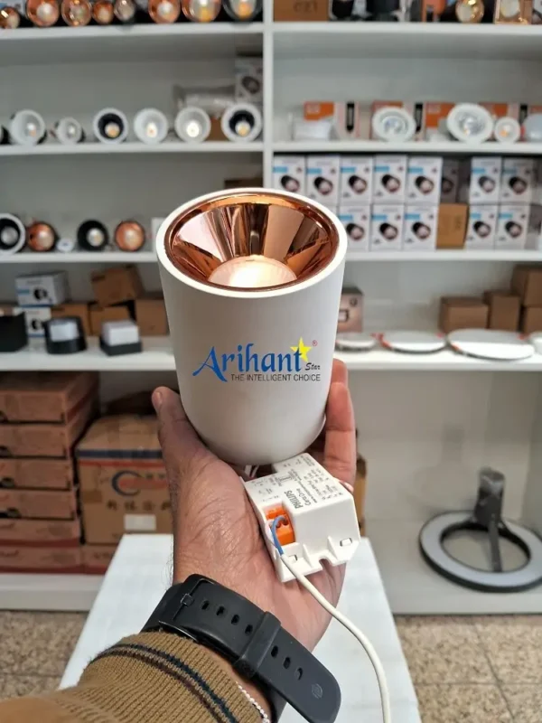 Arihant Star Led 12W Cylinder Surface Ceiling Light Rose Gold Reflector, Body Color - White